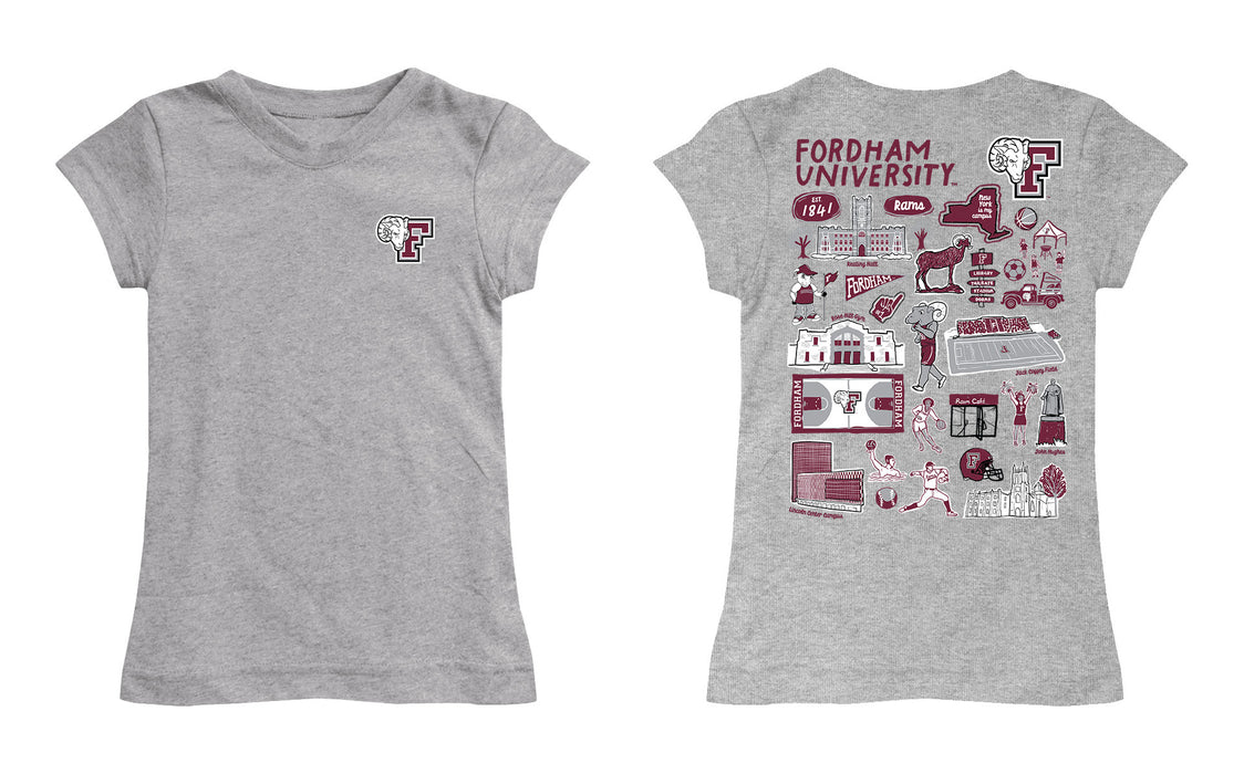 Fordham Rams Hand Sketched Vive La Fete Impressions Artwork Grey Girls Cotton Short Sleeve Tee - Vive La Fête - Online Apparel Store