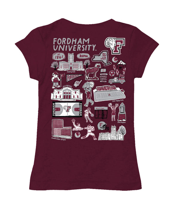 Fordham Rams Hand Sketched Vive La Fete Impressions Artwork Maroon Girls Cotton Short Sleeve Tee - Vive La Fête - Online Apparel Store