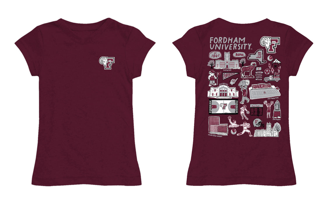 Fordham Rams Hand Sketched Vive La Fete Impressions Artwork Maroon Girls Cotton Short Sleeve Tee - Vive La Fête - Online Apparel Store