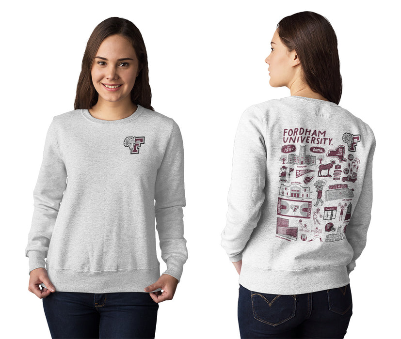 Fordham Rams Hand Sketched Artwork Maroon Crewneck Sweatshirt for Women - Vive La Fête - Online Apparel Store