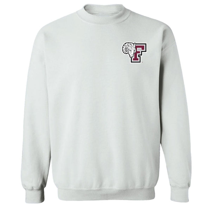 Fordham Rams Hand Sketched Vive La Fete Impressions Artwork White Crew Neck Sweatshirt for Women