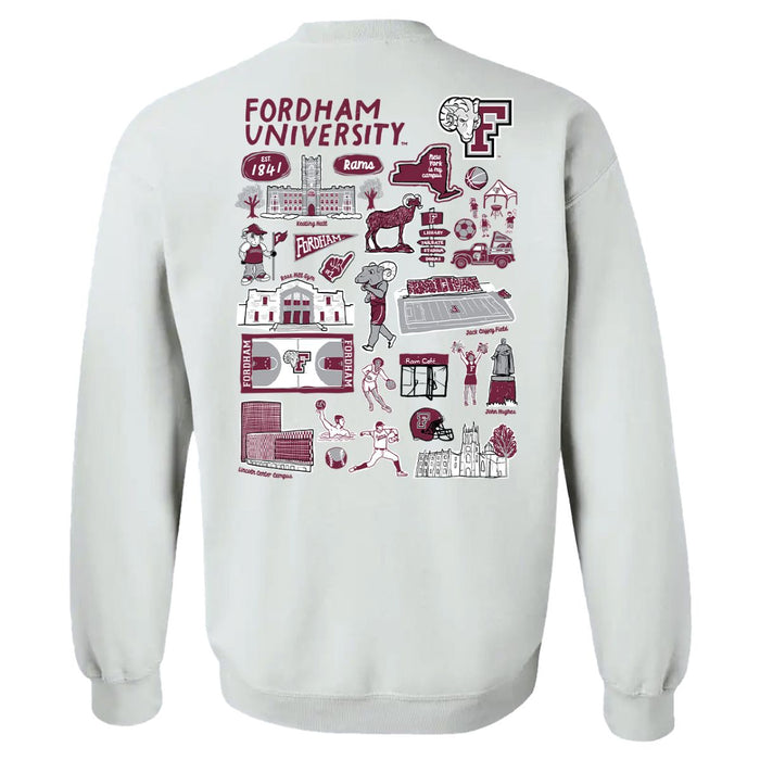Fordham Rams Hand Sketched Artwork Maroon Crewneck Sweatshirt for Women - Vive La Fête - Online Apparel Store