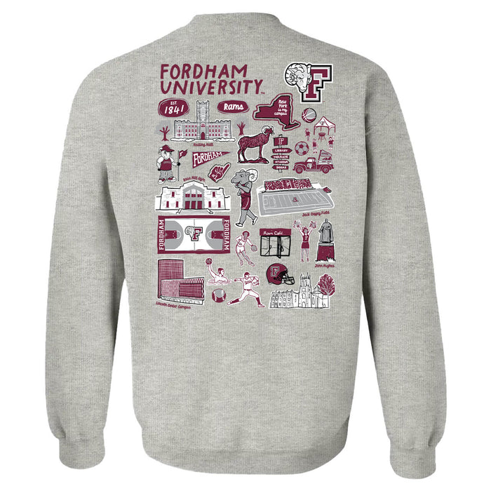 Fordham Rams Hand Sketched Artwork Maroon Crewneck Sweatshirt for Women - Vive La Fête - Online Apparel Store
