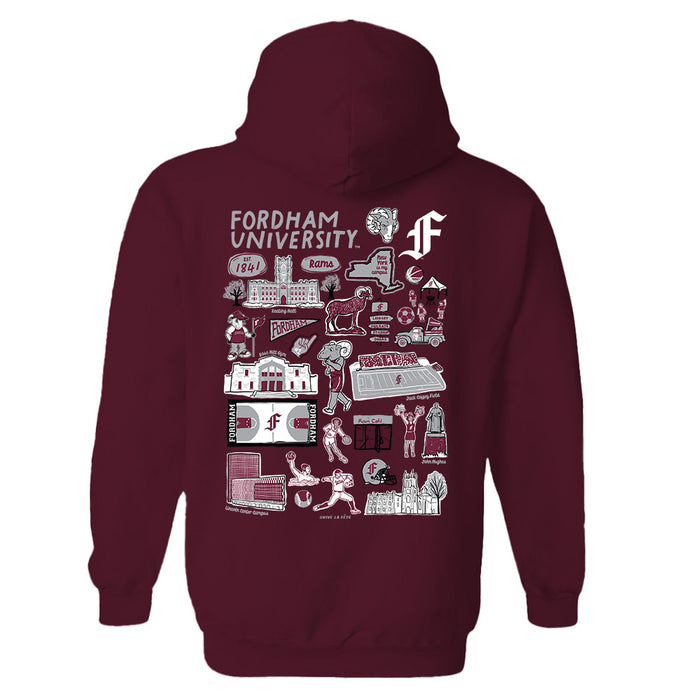 Fordham Rams Hand Sketched Artwork Cotton Fleece Women Hoodie - Vive La Fête - Online Apparel Store