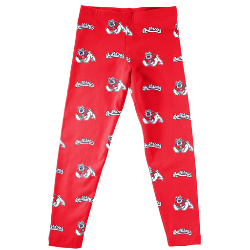 Fresno State Bulldogs Vive La Fete Girls Game Day All Over Two Logos Elastic Waist Classic Play Red Leggings Tights
