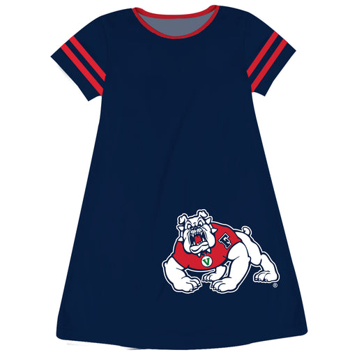 Fresno State Bulldogs Vive La Fete Girls Game Day Short Sleeve Red A-Line Dress with large Logo