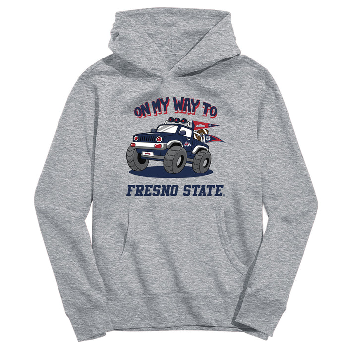 Fresno State Bulldogs On My Way Monster Truck Heather Grey Cotton Youth Hoodie