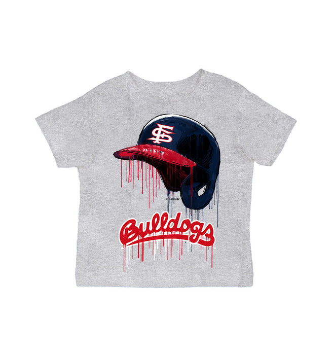 Fresno State Bulldogs Original Dripping Baseball Helmet Grey Cotton T-Shirt  by Vive La Fete