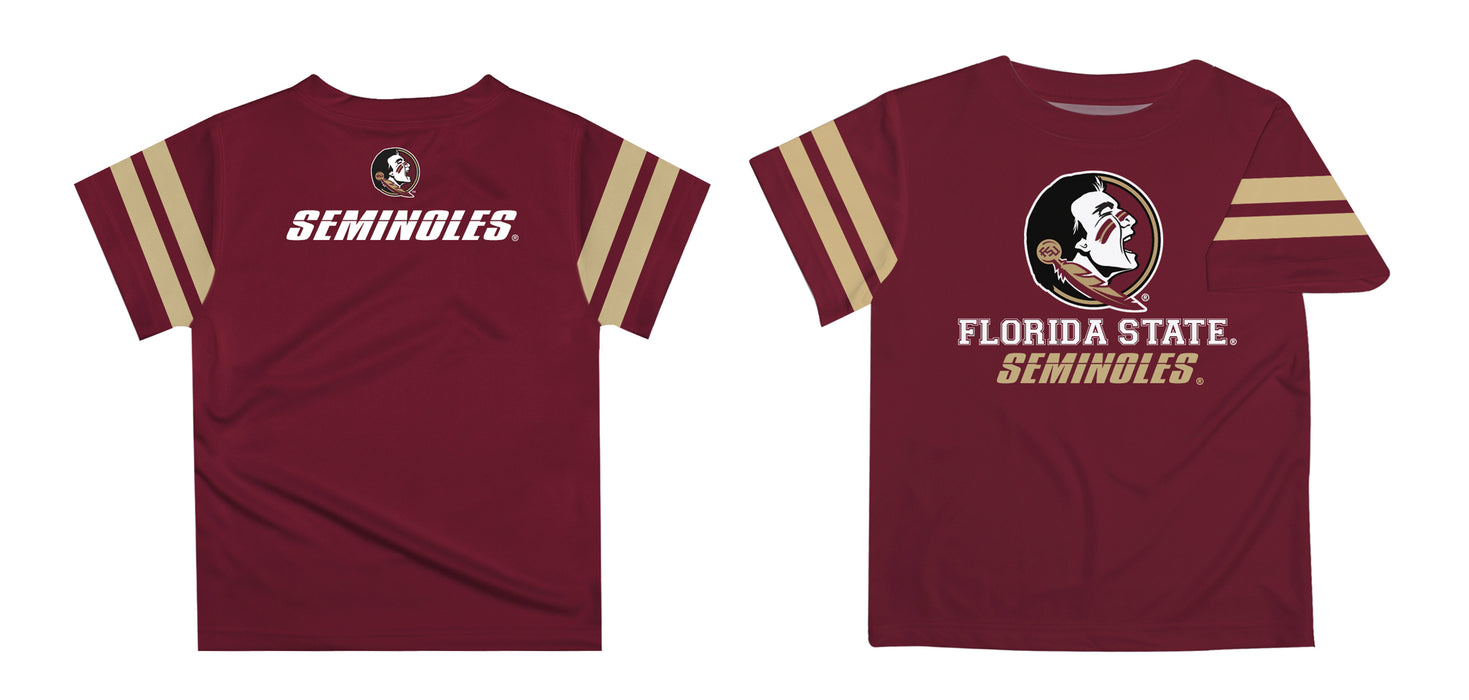 Florida State Seminoles Vive La Fete Boys Game Day Maroon Short Sleeve Tee with Stripes on Sleeves