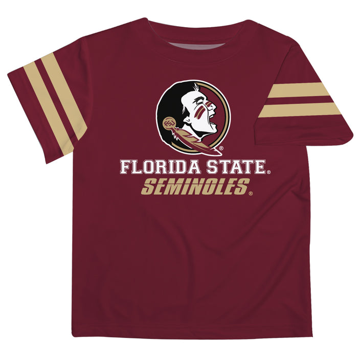 Florida State Seminoles Vive La Fete Boys Game Day Maroon Short Sleeve Tee with Stripes on Sleeves