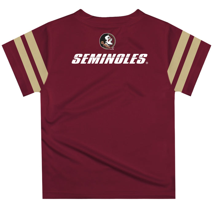 Florida State Seminoles Vive La Fete Boys Game Day Maroon Short Sleeve Tee with Stripes on Sleeves