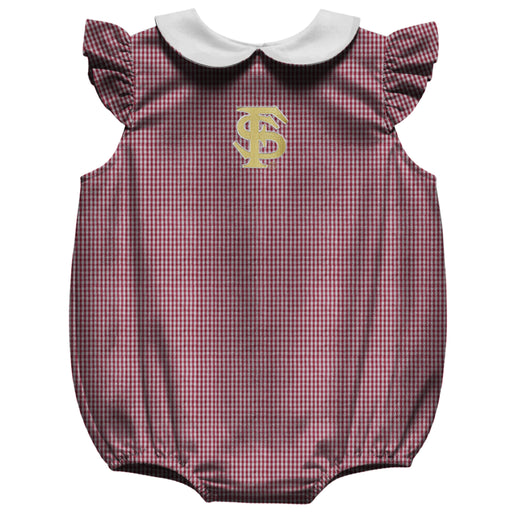 Florida State Seminoles Embroidered Maroon Gingham Angel Wing Sleeve Girls Baby Bubble