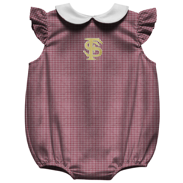 Florida State Seminoles Embroidered Maroon Gingham Angel Wing Sleeve Girls Baby Bubble