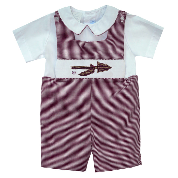 Florida State Seminoles Smocked Maroon Gingham Jon Jon And Short sleeve White Shirt