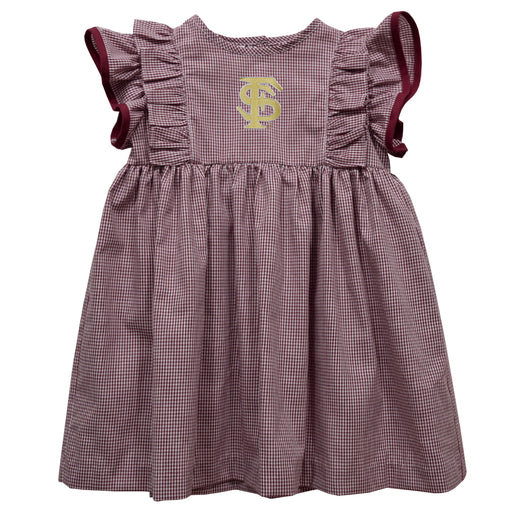 Florida State Seminoles Embroidered Maroon Gingham Girls Ruffle Dress