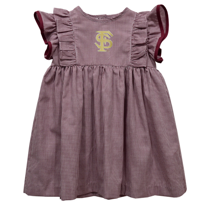 Florida State Seminoles Embroidered Maroon Gingham Girls Ruffle Dress
