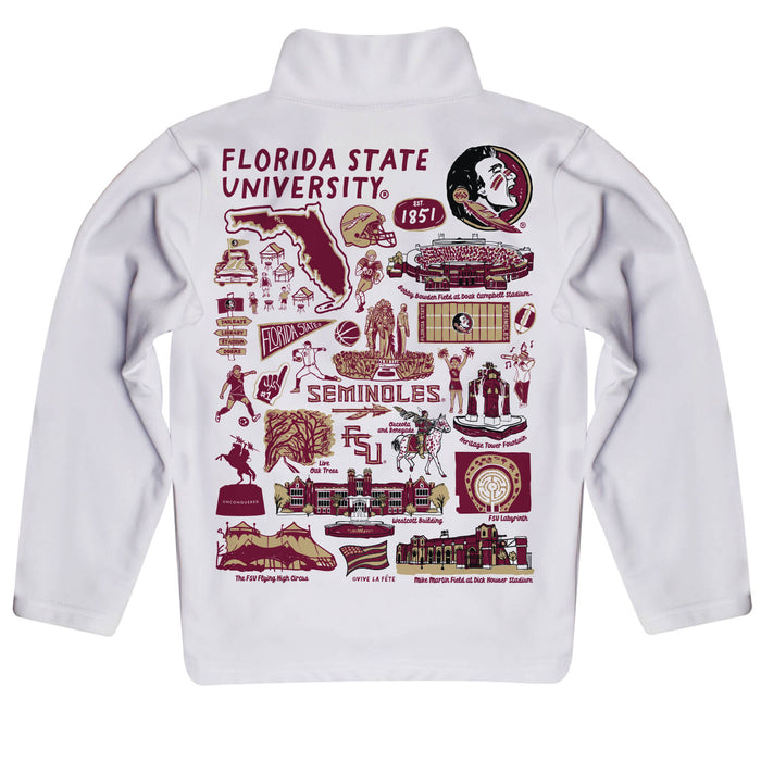 Florida State Seminoles Hand Sketched Vive La Fete Impressions Artwork White Boys Quarter Zip Pullover V1 - Vive La Fête - Online Apparel Store