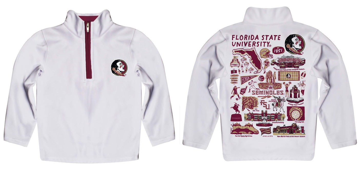 Florida State Seminoles Hand Sketched Vive La Fete Impressions Artwork White Boys Quarter Zip Pullover V1 - Vive La Fête - Online Apparel Store