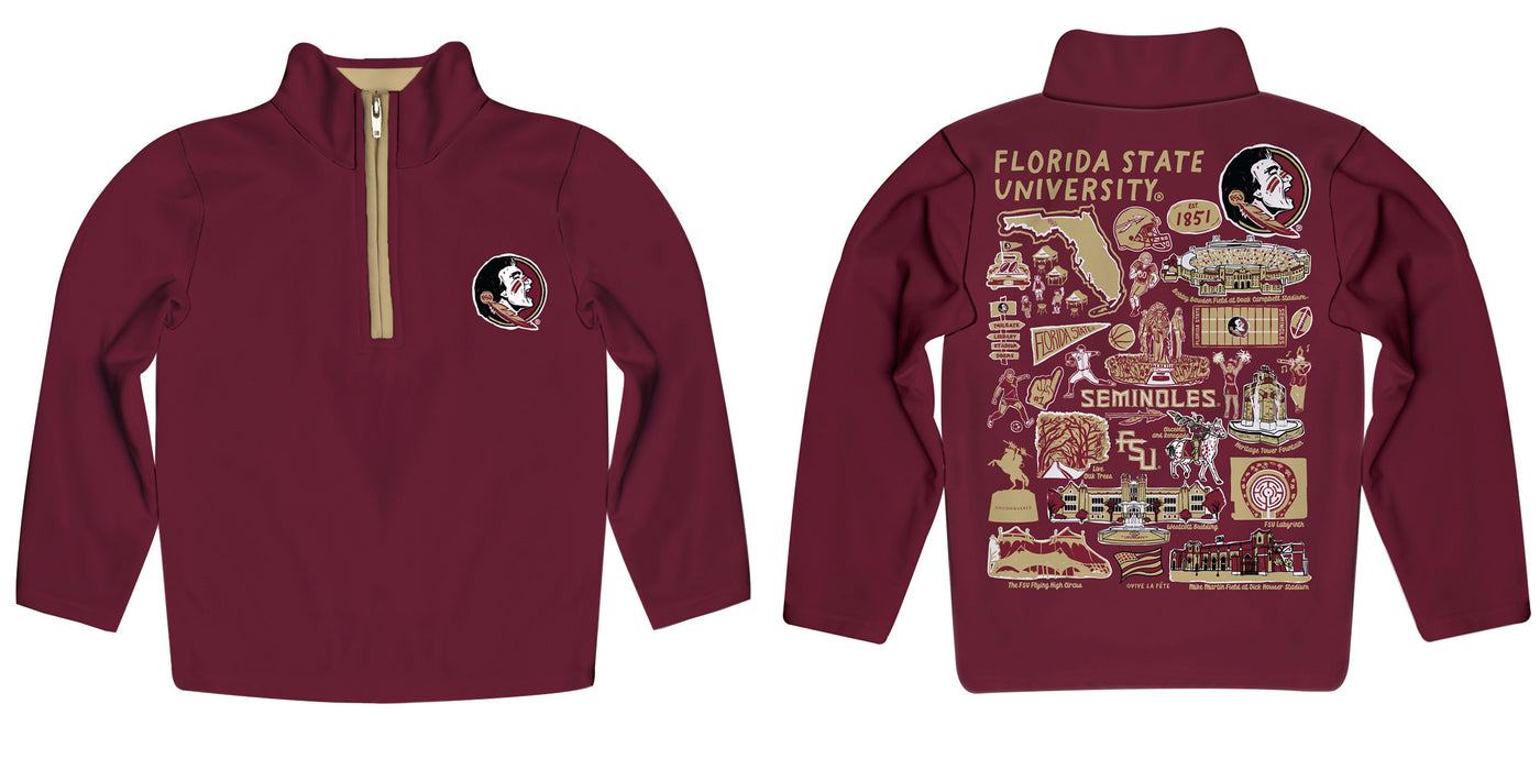Florida State Seminoles Hand Sketched Vive La Fete Impressions Artwork Garnet Boys Quarter Zip Pullover V1 - Vive La Fête - Online Apparel Store