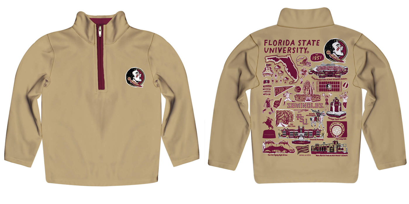 Florida State Seminoles Hand Sketched Vive La Fete Impressions Artwork Gold Boys Quarter Zip Pullover V1 - Vive La Fête - Online Apparel Store