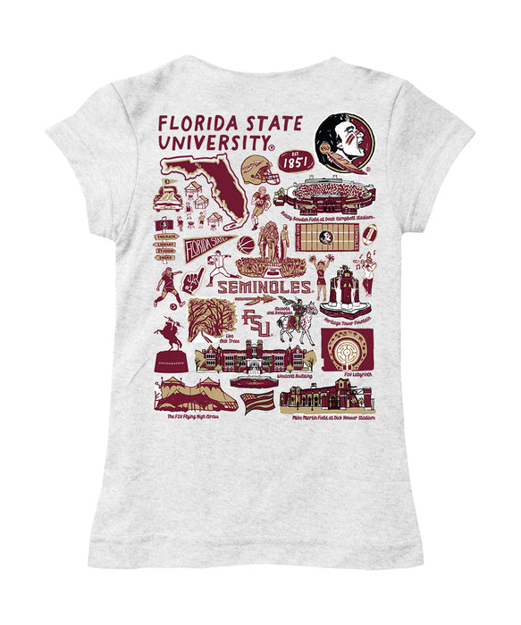 Florida State Seminoles Hand Sketched Vive La Fete Impressions Artwork White Girls Cotton Short Sleeve Tee - Vive La Fête - Online Apparel Store