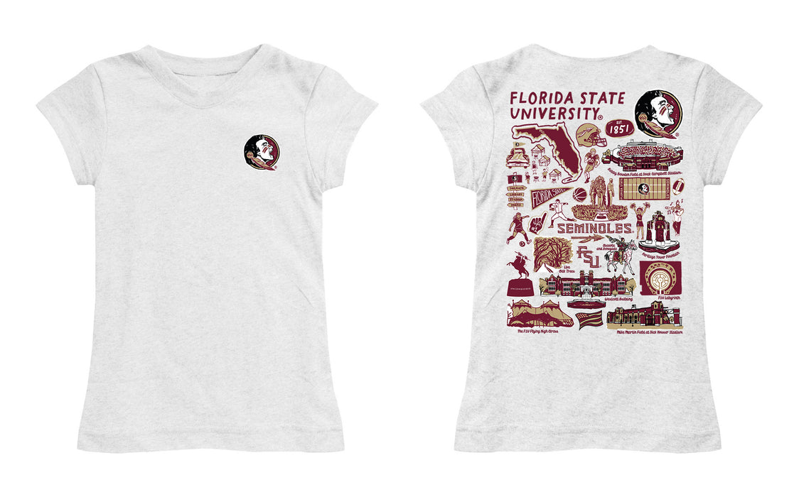 Florida State Seminoles Hand Sketched Vive La Fete Impressions Artwork White Girls Cotton Short Sleeve Tee - Vive La Fête - Online Apparel Store