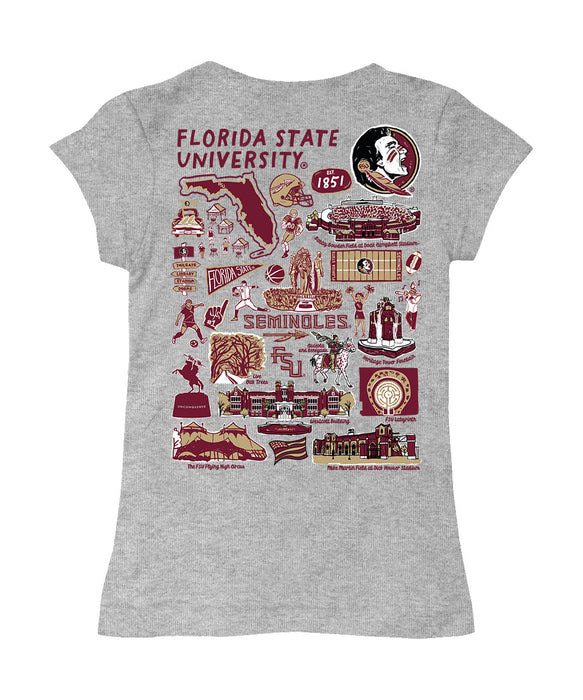Florida State Seminoles Hand Sketched Vive La Fete Impressions Artwork Grey Girls Cotton Short Sleeve Tee - Vive La Fête - Online Apparel Store