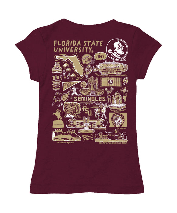 Florida State Seminoles Hand Sketched Vive La Fete Impressions Artwork Maroon Girls Cotton Short Sleeve Tee - Vive La Fête - Online Apparel Store