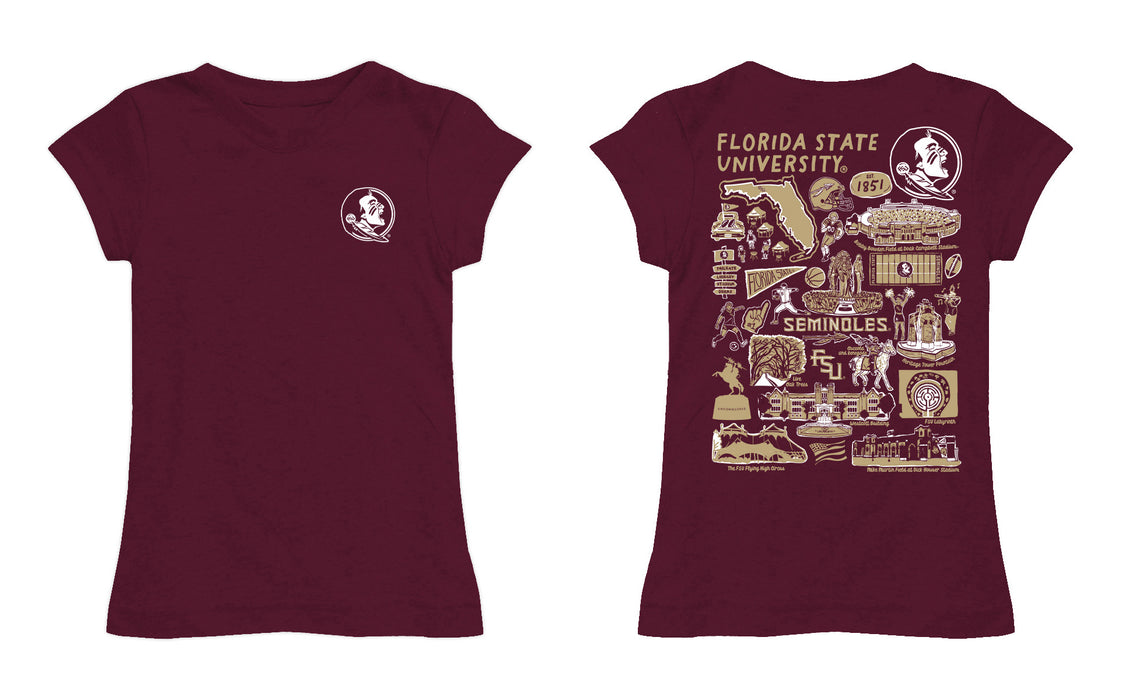 Florida State Seminoles Hand Sketched Vive La Fete Impressions Artwork Maroon Girls Cotton Short Sleeve Tee - Vive La Fête - Online Apparel Store