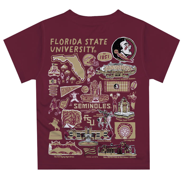 Florida State Seminoles Hand Sketched Vive La Fete Impressions Artwork Boys Garnet Short Sleeve Tee Shirt