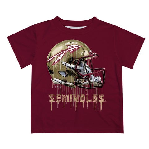 Florida State Seminoles Original Dripping Football Helmet Maroon T-Shirt by Vive La Fete