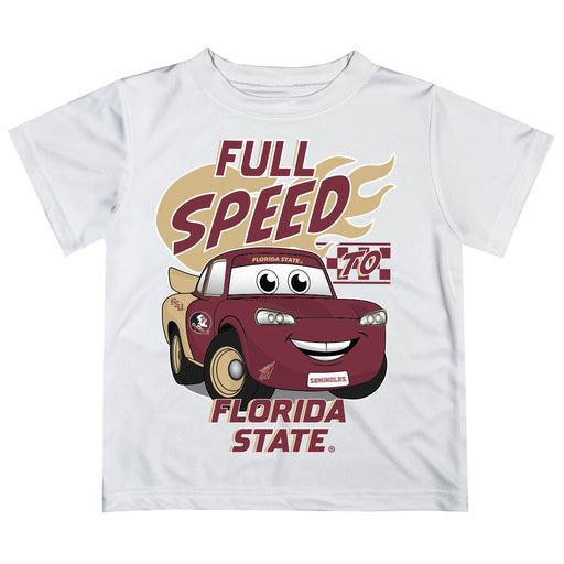 Florida State Seminoles Vive La Fete Toy Racing Car Boys Game Day White Short Sleeve Tee