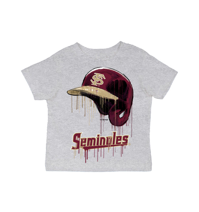 Florida State Seminoles Original Dripping Baseball Helmet Grey Cotton T-Shirt  by Vive La Fete