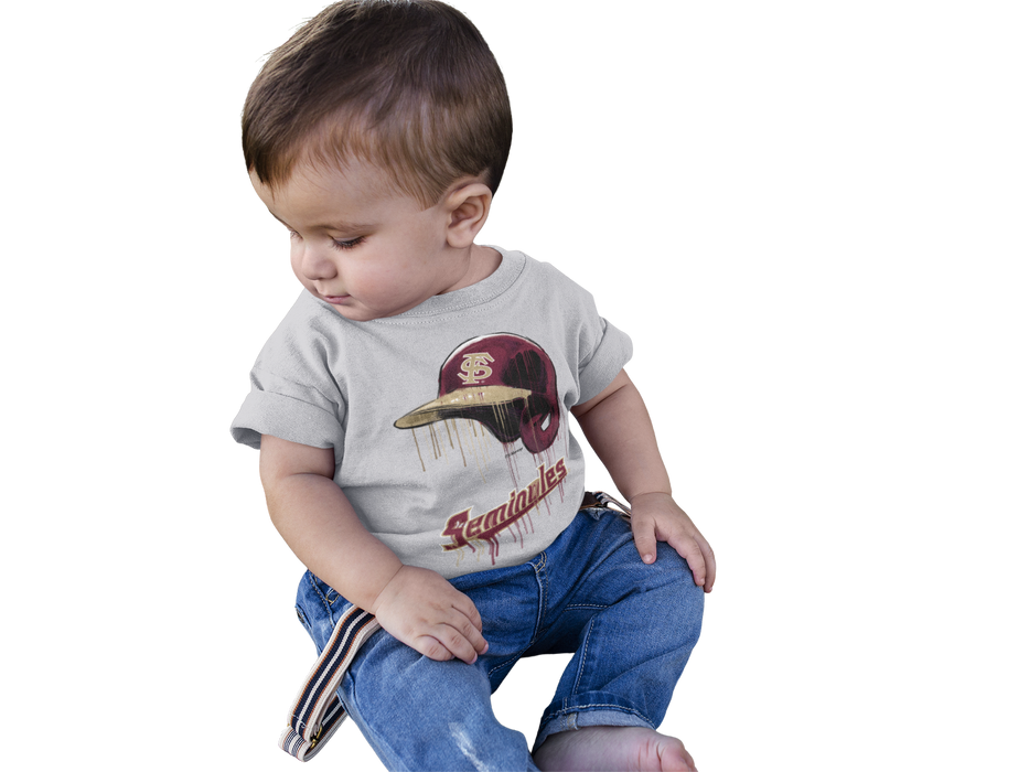 Florida State Seminoles Original Dripping Baseball Helmet Grey Cotton T-Shirt  by Vive La Fete - Vive La Fête - Online Apparel Store