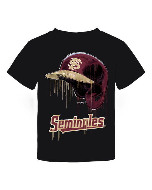 Florida State Seminoles Original Dripping Baseball Helmet Black T-Shirt Cotton by Vive La Fete