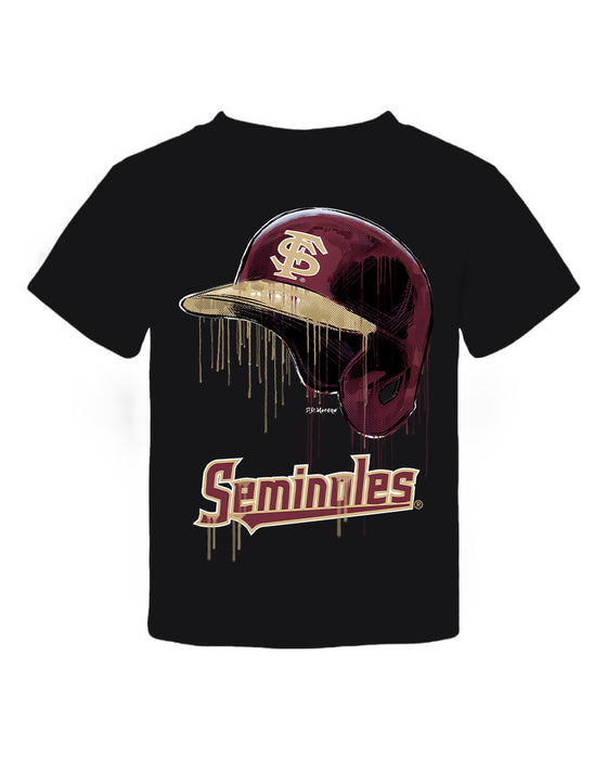 Florida State Seminoles Original Dripping Baseball Helmet Black T-Shirt Cotton by Vive La Fete