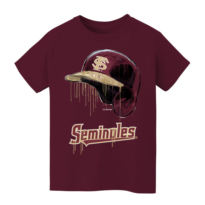 Florida State Seminoles Original Dripping Baseball Helmet Maroon T-Shirt Cotton by Vive La Fete