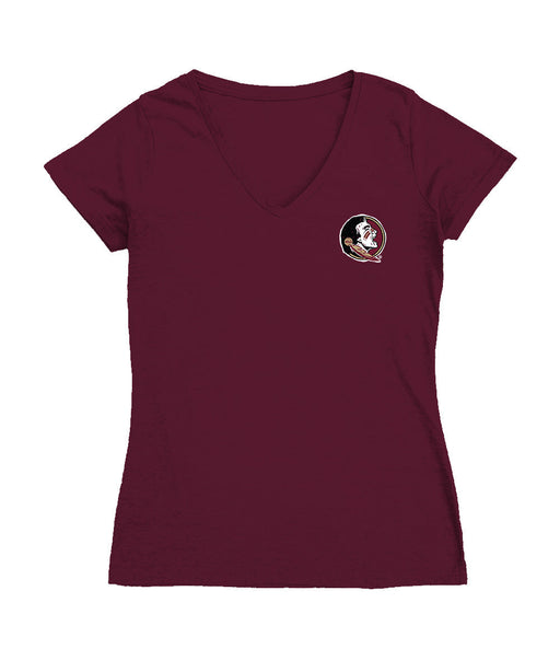 Florida State Seminoles Hand Sketched Vive La Fete Impressions Artwork Maroon Women Cotton Short Sleeve V-Neck Tshirt