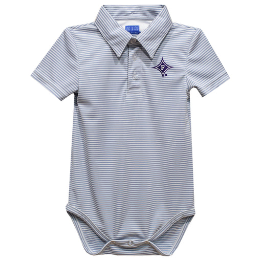 Furman Paladins Embroidered Gray Stripe Knit Boys Polo Bodysuit