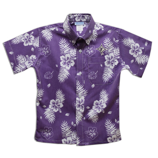 Furman Paladins Purple Hawaiian Short Sleeve Button Down Shirt