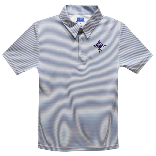 Furman Paladins Embroidered Gray Stripes Short Sleeve Polo Box Shirt