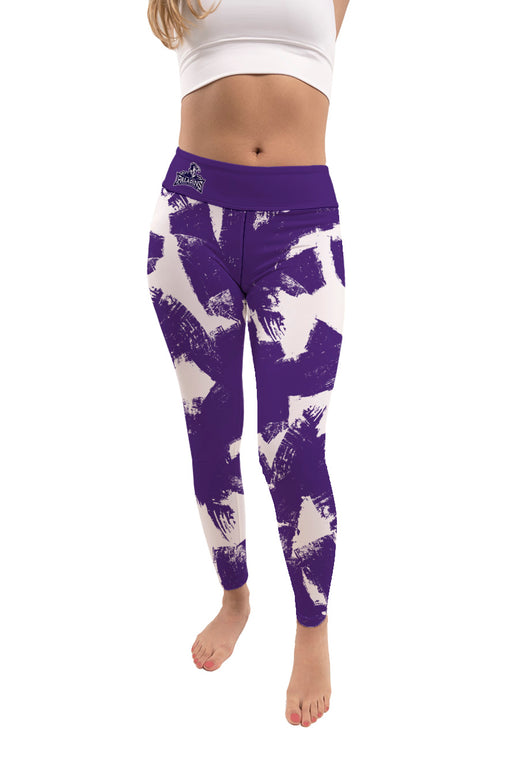 Furman Paladins Vive La Fete Paint Brush Logo on Waist Women Purple Yoga Leggings