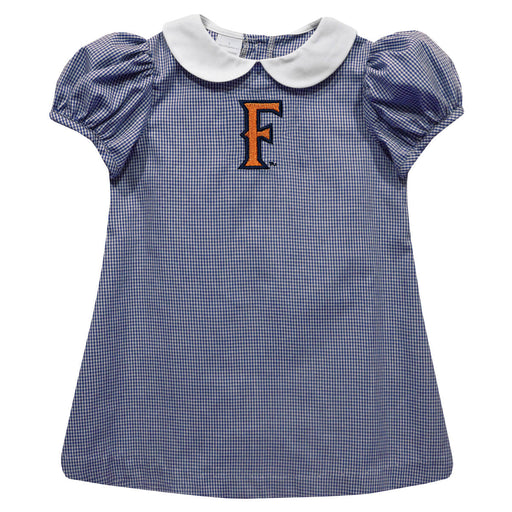Cal State Fullerton Titans CSUF Embroidered Navy Gingham Short Sleeve A Line Dress