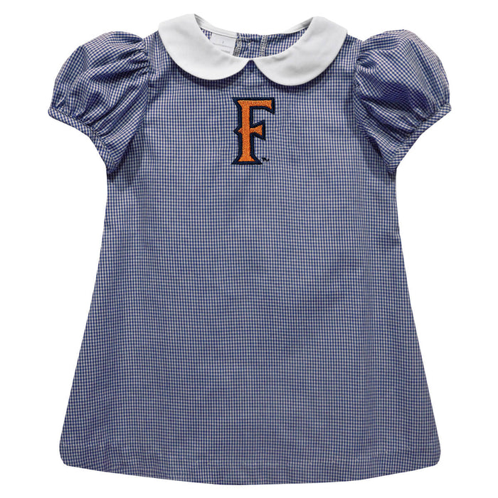 Cal State Fullerton Titans CSUF Embroidered Navy Gingham Short Sleeve A Line Dress