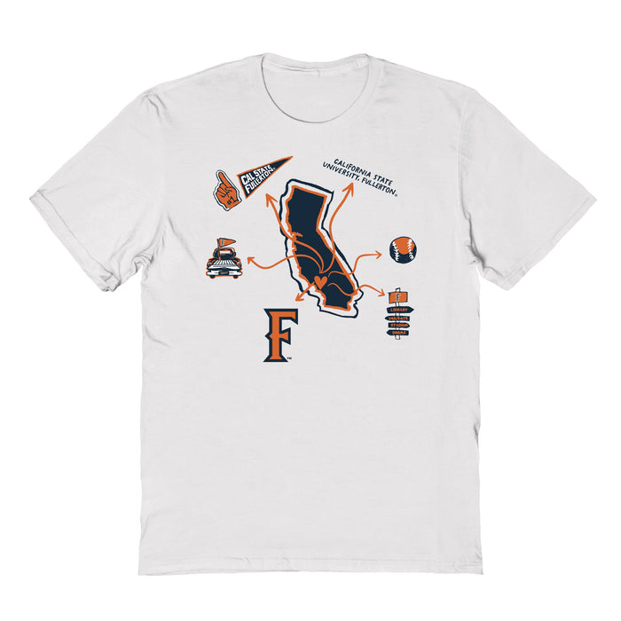 Cal State Fullerton Titans Hand Sketched Vive La Fete Impressions Icones White T-shirt for Women