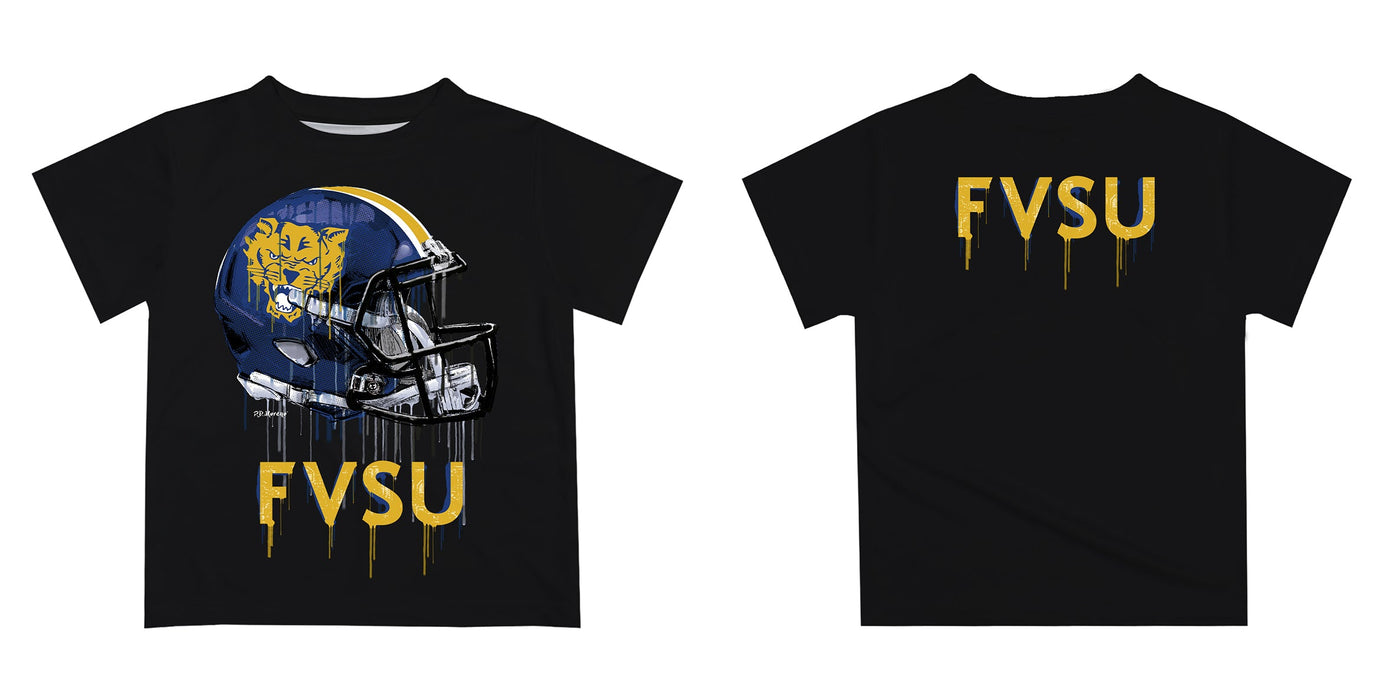 Fort Valley State Wildcats FVSU Original Dripping Football Helmet Black T-Shirt by Vive La Fete - Vive La Fête - Online Apparel Store