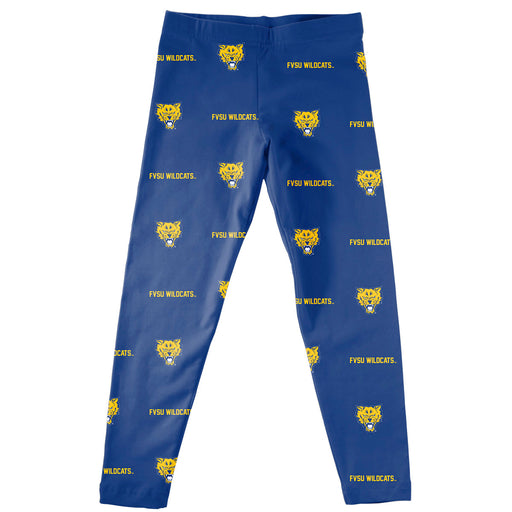 Fort Valley State Wildcats FVSU Vive La Fete Girls All Over Logo Elastic Waist Classic Play Blue Leggings Tights