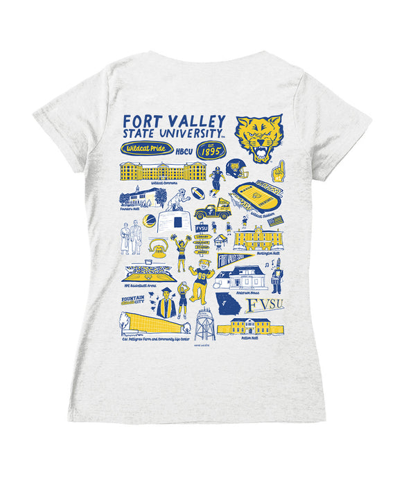 Fort Valley State Wildcats Hand Sketched Vive La Fete Impressions Artwork Royal Women Cotton Short Sleeve V-Neck Tshirt