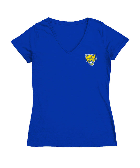 Fort Valley State Wildcats Hand Sketched Vive La Fete Impressions Artwork Royal Women Cotton Short Sleeve V-Neck Tshirt
