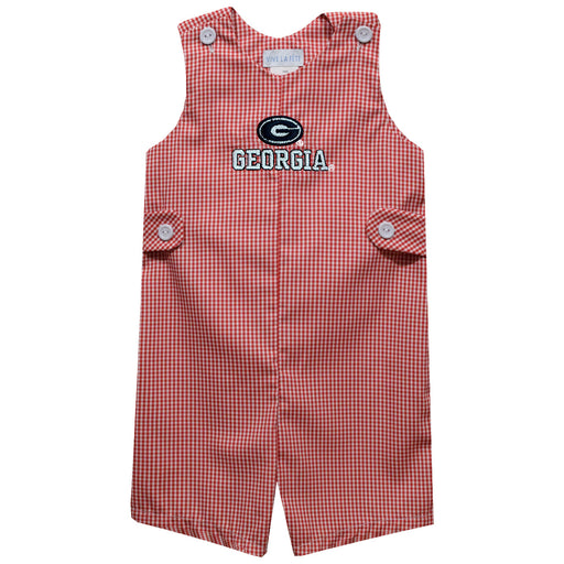 Georgia Bulldogs Embroidered Cardinal Red Gingham Boys Jon Jon